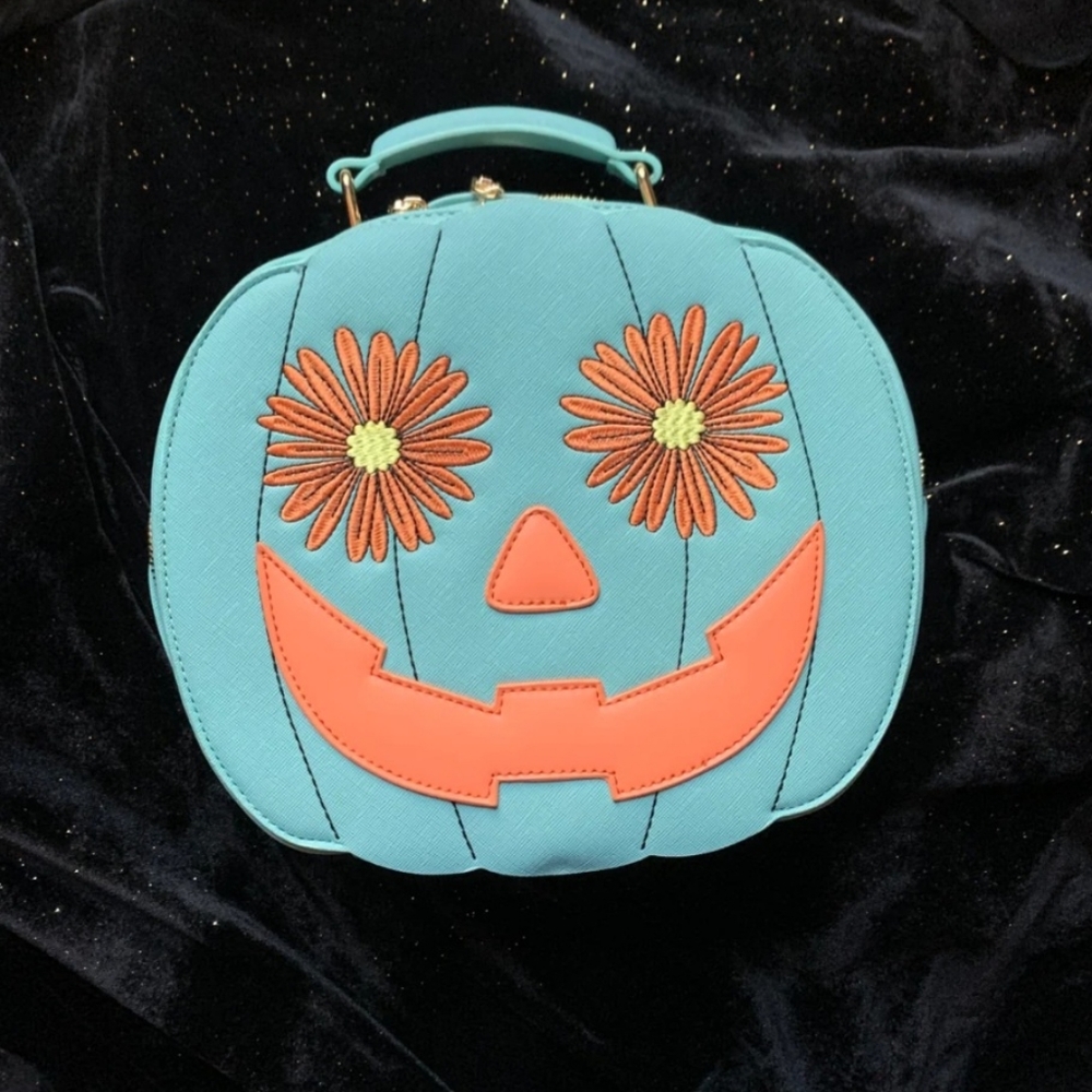 Backstitch Bruja Pumpkin Face Teal and Orange Women's Bag.
